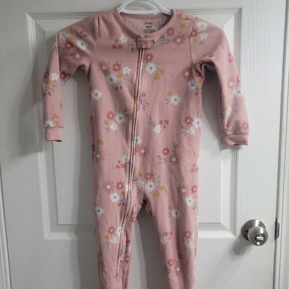 #268 Carters Pink Floral Flowers Footed Onesie Pjs Pajamas Sleeper - Picture 1 of 4